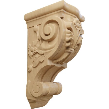 Ekena Millwork 6 1/4"W x 7 5/8"D x 14 1/8"H Large Floral Corbel, Cherry COR06X07X14FLCH
